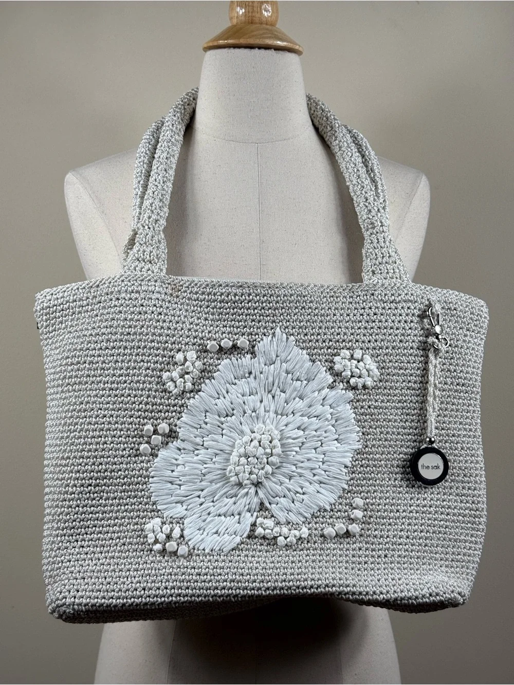 The Sak Crochet Tote Embroidered Flower NWOT